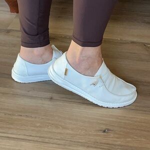 hey dude Wendy white chambray slip ons